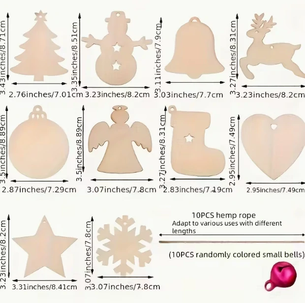 30ks dřevěných kreativních vánočních dekorací
