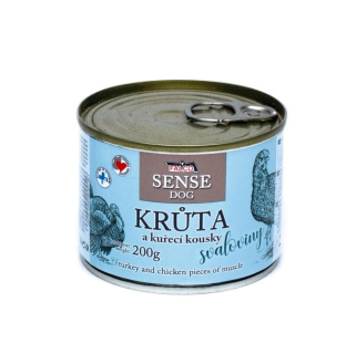 FALCO SENSE Dog krůta a kuřecí kousky svaloviny, konzerva 200 g