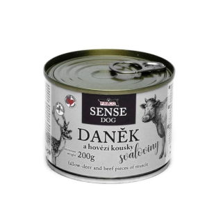 FALCO SENSE Dog daněk a hovězí kousky svaloviny, konzerva 200 g