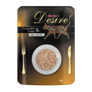 Desire premium s trhaným masem Kuře a Tuňák, kapsička 70 g