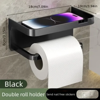 Černý plastový WC držák s poličkou 