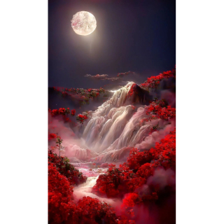 Diamantové malování - Fantasy červený vodopád 55x105cm